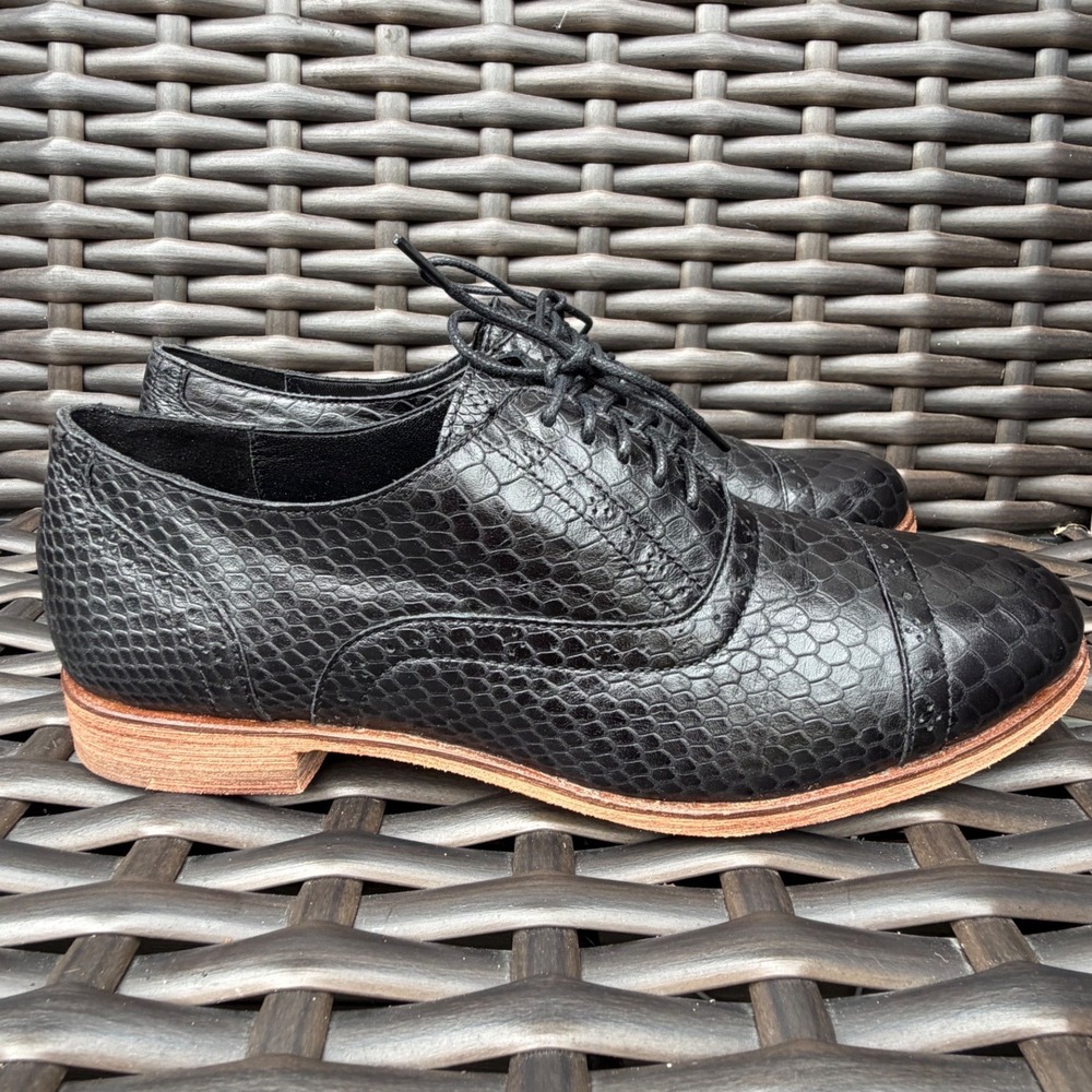 Cole Haan New Black Snakeskin Cap Toe Leather Oxfords Shoes  Womens 7.5B D33968